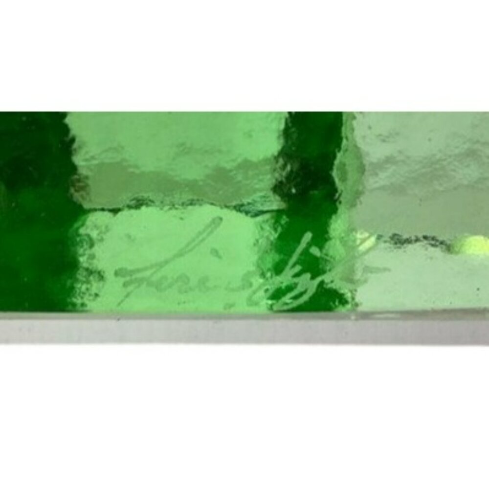 Fire & Light Green Celery Heart Paperweight Studio Art Glass SIGNED! - Picture 7 of 9